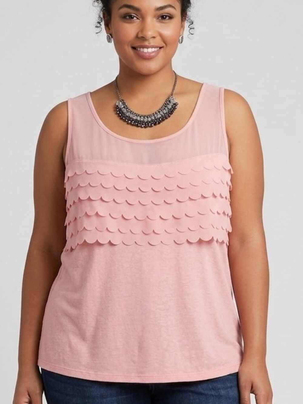 KENSIE Peach Mesh Top Scalloped Rows Stretch Tank size XL